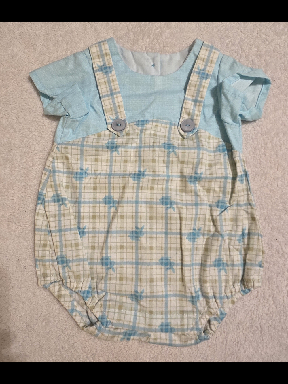 Handmade Boys Blue/White Bunny Romper (Size NB)